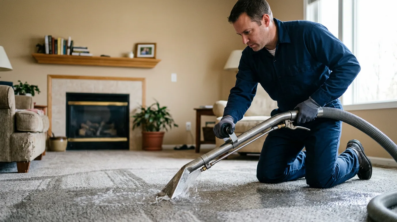 Water damage restoration technician working near Hallieford, VA